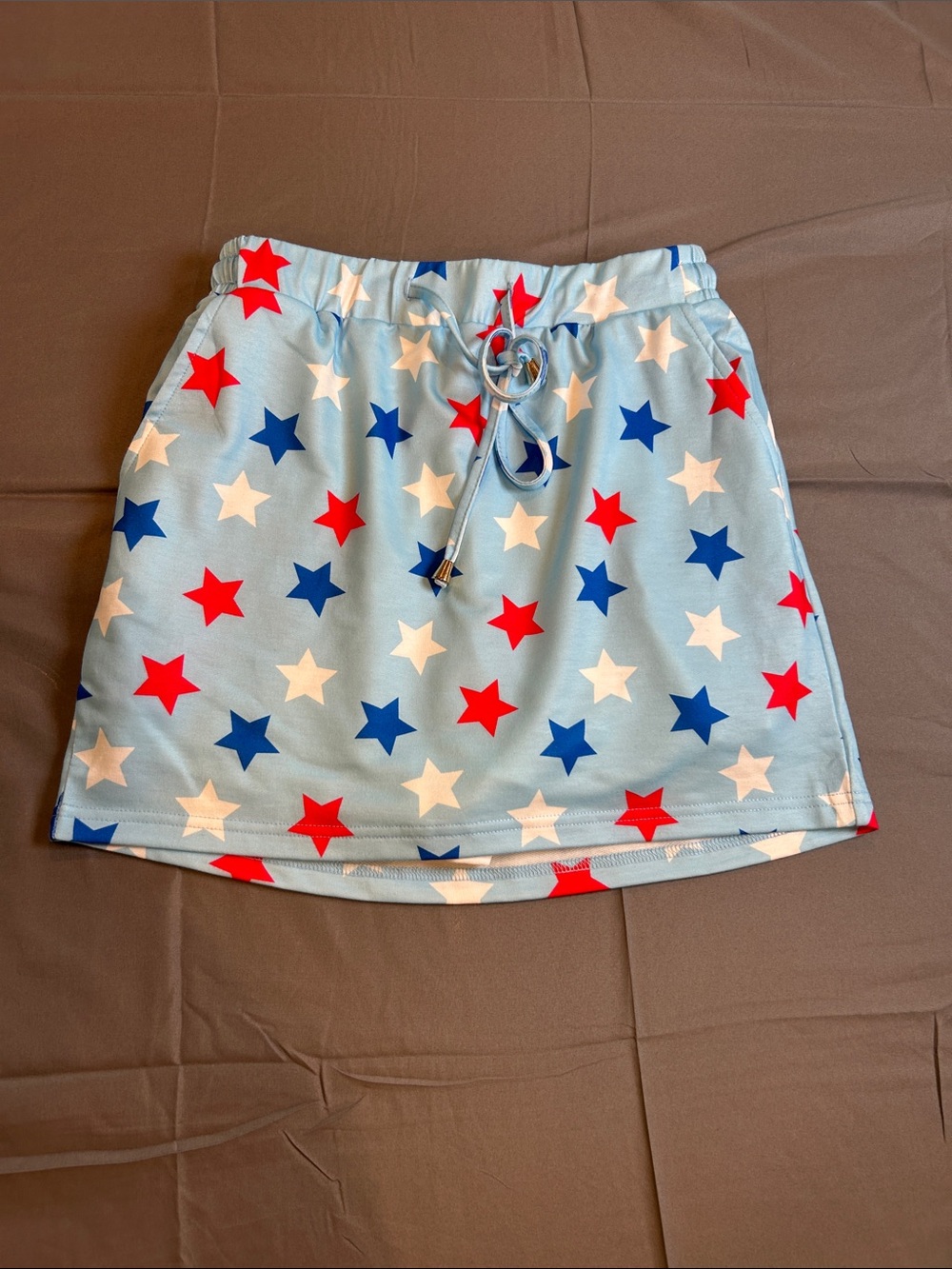 Blue Star Print Drawstring Skirt